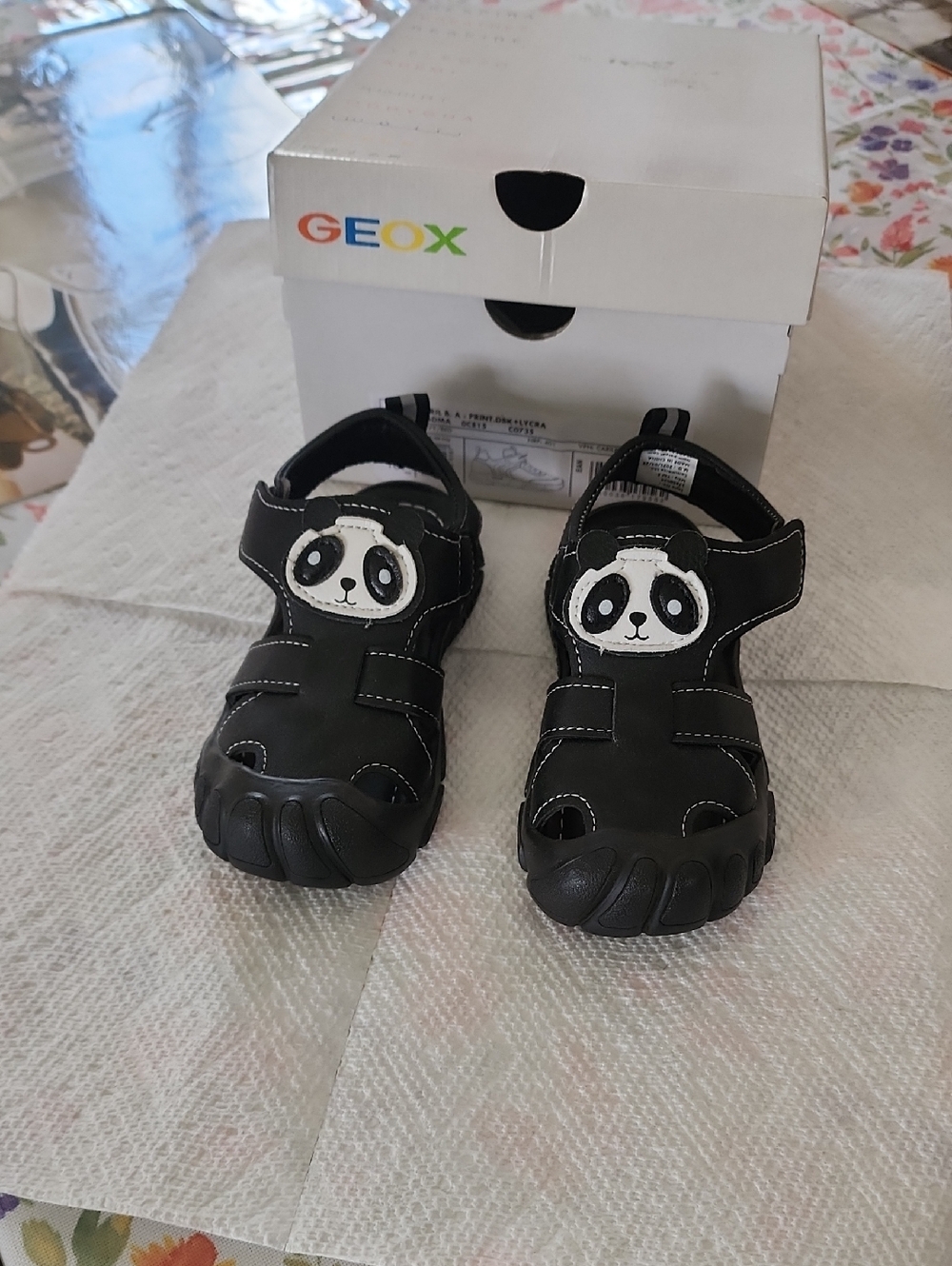 Geox Kids Black Panda Sandals with Cute Panda Face